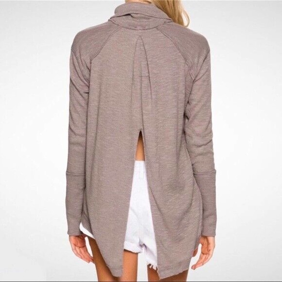 Free People Tops - Free People Womens Tara Split Back Turtleneck Knit Top Stone Taupe Size Medium